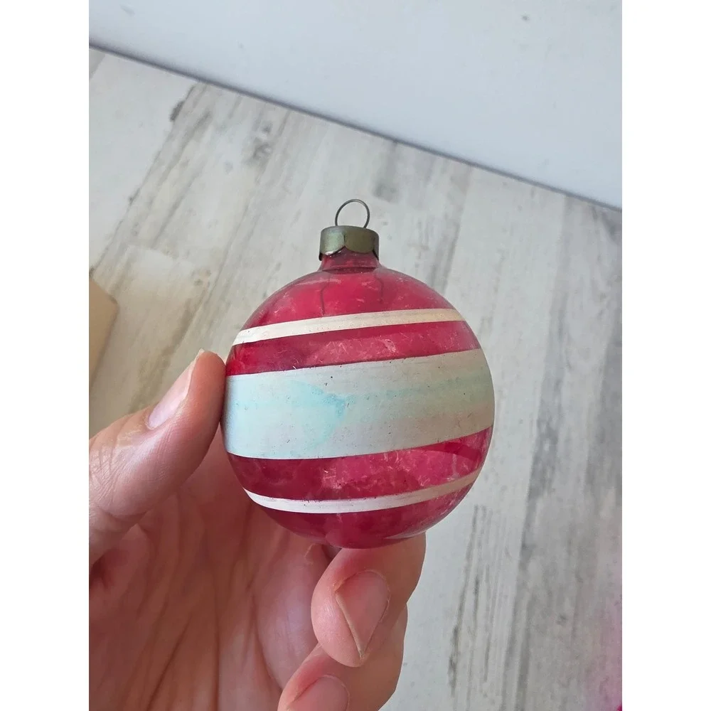 Vintage made in US of A unsilvered striped red glass ornament Xmas tree
